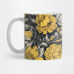 black background with white and yellow flowers 4 Mug